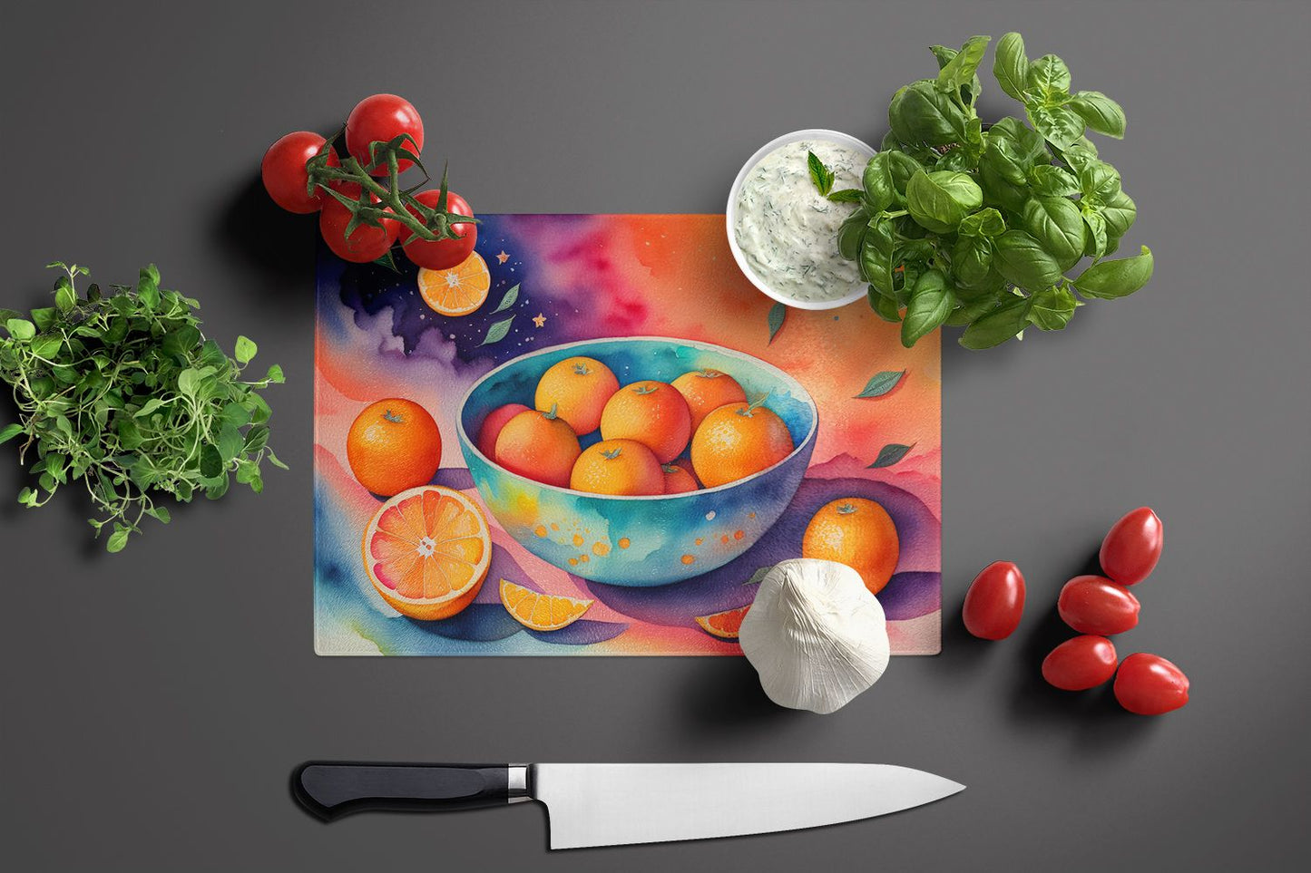 Oranges Glass Tempered Glass Kitchen Cutting and Serving Board