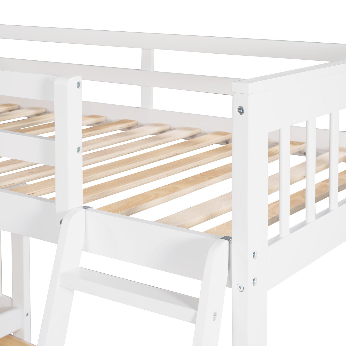 Twin over Full L-Shaped Bunk Bed With 3 Drawers, Ladder and Staircase