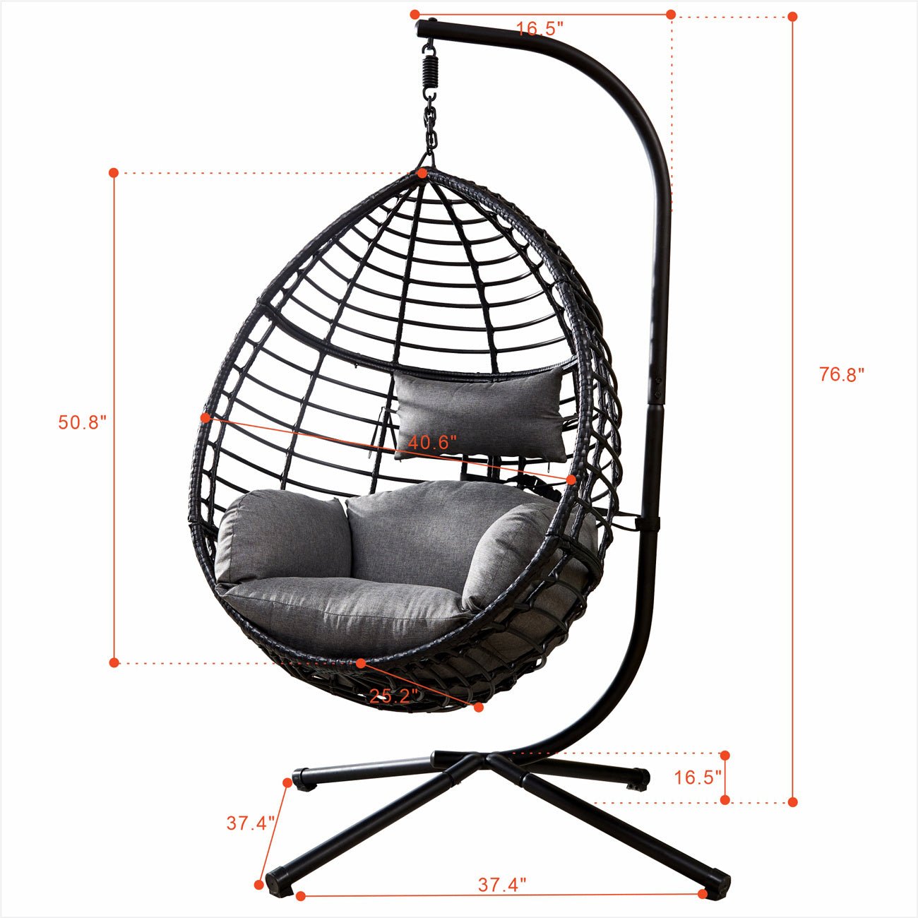 Egg Swing Chair with Stand, 300 LBS Capacity, With Comfortable Cushion, 37.4x37.4x76.77 (Grey) - Divine Heart L.A.