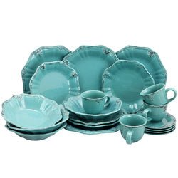 Elama Fleur De Lys 20-Piece Dinnerware Set in Turquoise - Divine Heart L.A.