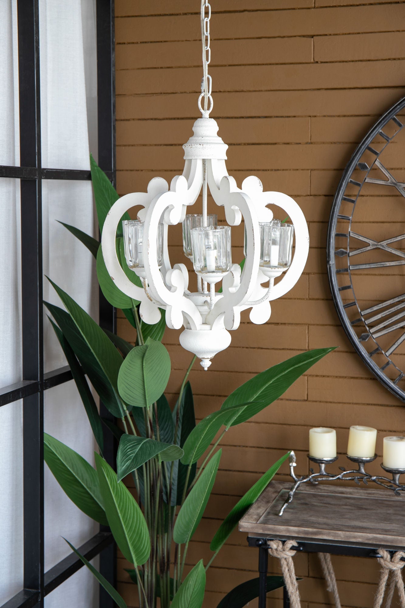 Farmhouse Chandelier, 6-Light Wood Chandelier Pendant Light Fixture with Adjustable Chain for Dining Room Living Room Entryway, Bulb Not Included - Divine Heart L.A.