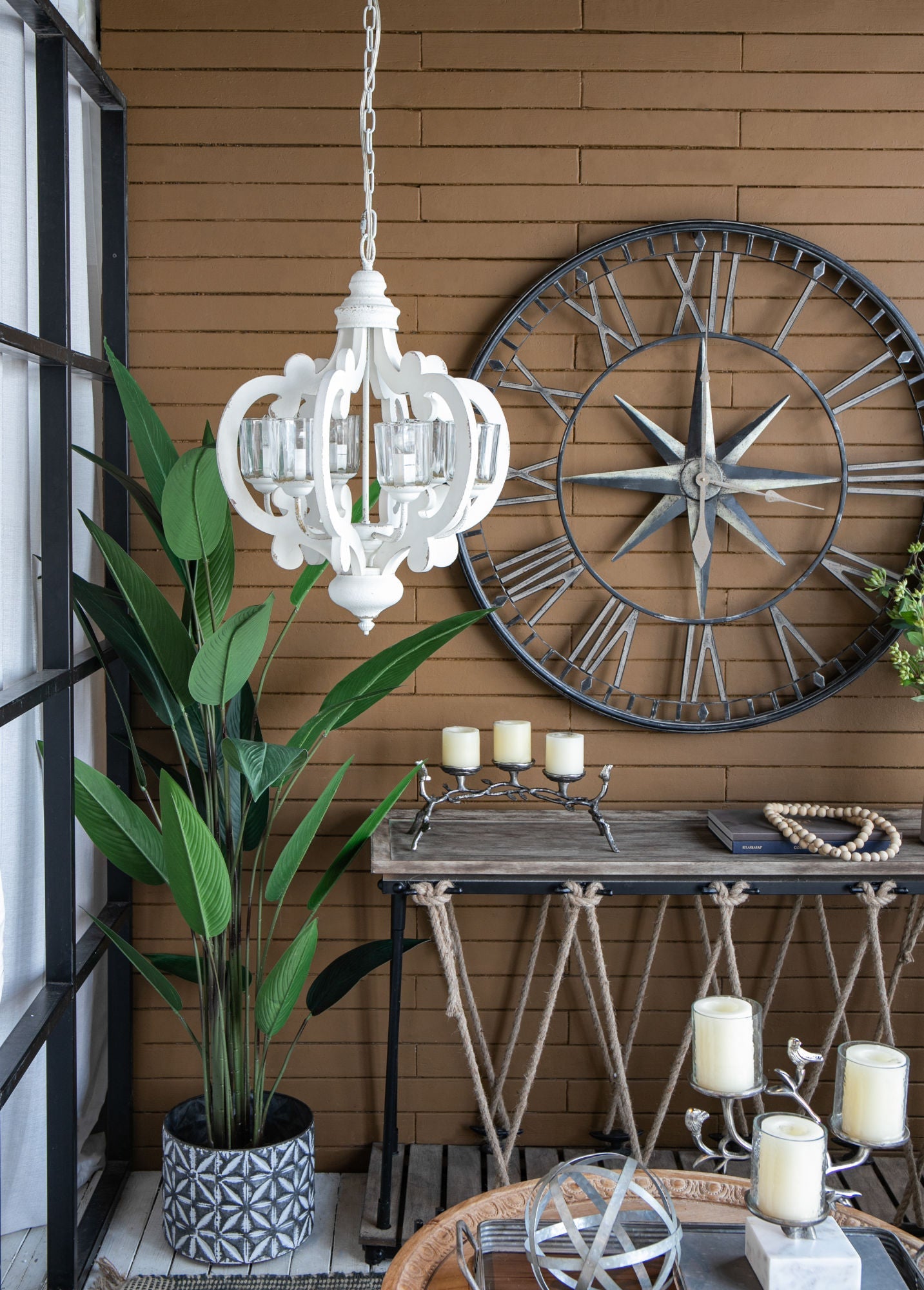 Farmhouse Chandelier, 6-Light Wood Chandelier Pendant Light Fixture with Adjustable Chain for Dining Room Living Room Entryway, Bulb Not Included - Divine Heart L.A.