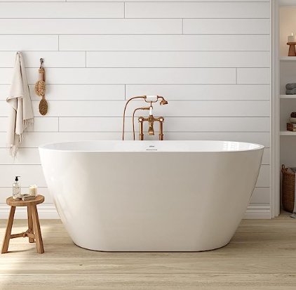 FerdY Bali 55\"x28\" Freestanding Bathtub, Modern Oval Acrylic Soaking Bathtub with Brushed Nickel Drain, Integrated Slotted Overflow - Divine Heart L.A.