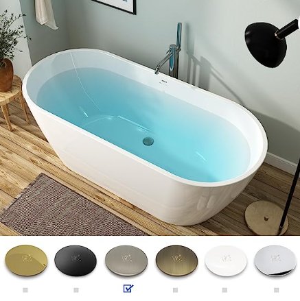 FerdY Bali 55\"x28\" Freestanding Bathtub, Modern Oval Acrylic Soaking Bathtub with Brushed Nickel Drain, Integrated Slotted Overflow - Divine Heart L.A.