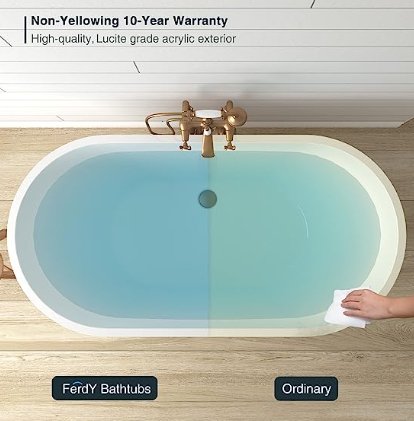 FerdY Bali 55\"x28\" Freestanding Bathtub, Modern Oval Acrylic Soaking Bathtub with Brushed Nickel Drain, Integrated Slotted Overflow - Divine Heart L.A.