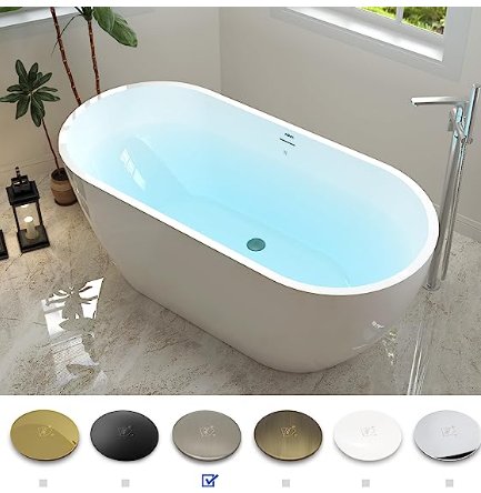 FerdY Bali 55\"x28\" Freestanding Bathtub, Modern Oval Acrylic Soaking Bathtub with Brushed Nickel Drain, Integrated Slotted Overflow - Divine Heart L.A.