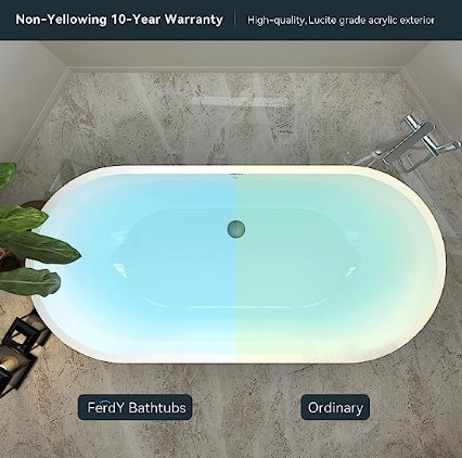 FerdY Bali 55\"x28\" Freestanding Bathtub, Modern Oval Acrylic Soaking Bathtub with Brushed Nickel Drain, Integrated Slotted Overflow - Divine Heart L.A.