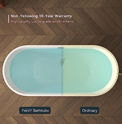 FerdY Bali 55\"x28\" Freestanding Bathtub, Modern Oval Acrylic Soaking Bathtub with Brushed Nickel Drain, Integrated Slotted Overflow - Divine Heart L.A.