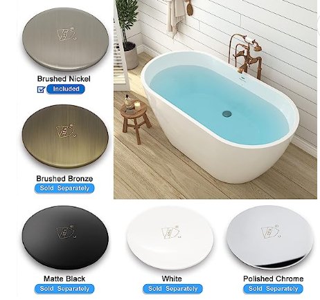 FerdY Bali 55\"x28\" Freestanding Bathtub, Modern Oval Acrylic Soaking Bathtub with Brushed Nickel Drain, Integrated Slotted Overflow - Divine Heart L.A.