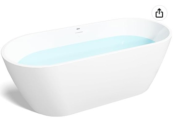 FerdY Bali 55\"x28\" Freestanding Bathtub, Modern Oval Acrylic Soaking Bathtub with Brushed Nickel Drain, Integrated Slotted Overflow - Divine Heart L.A.