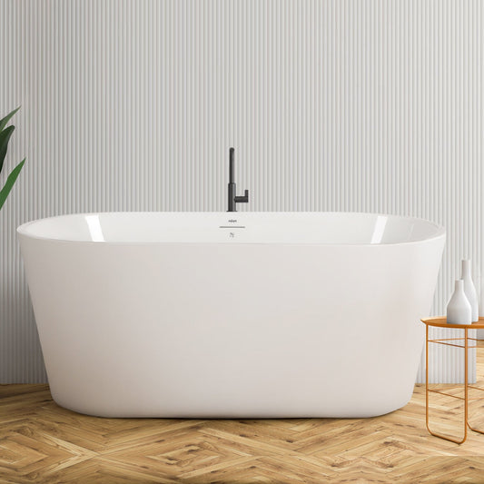 FerdY Shangri - La Acrylic Freestanding Bathtub, Small Classic Oval Shape Acrylic Soaking Bathtub with Brushed Nickel Drain & Minimalist Linear Design Overflow, Modern White, cUPC Certified - Divine Heart L.A.