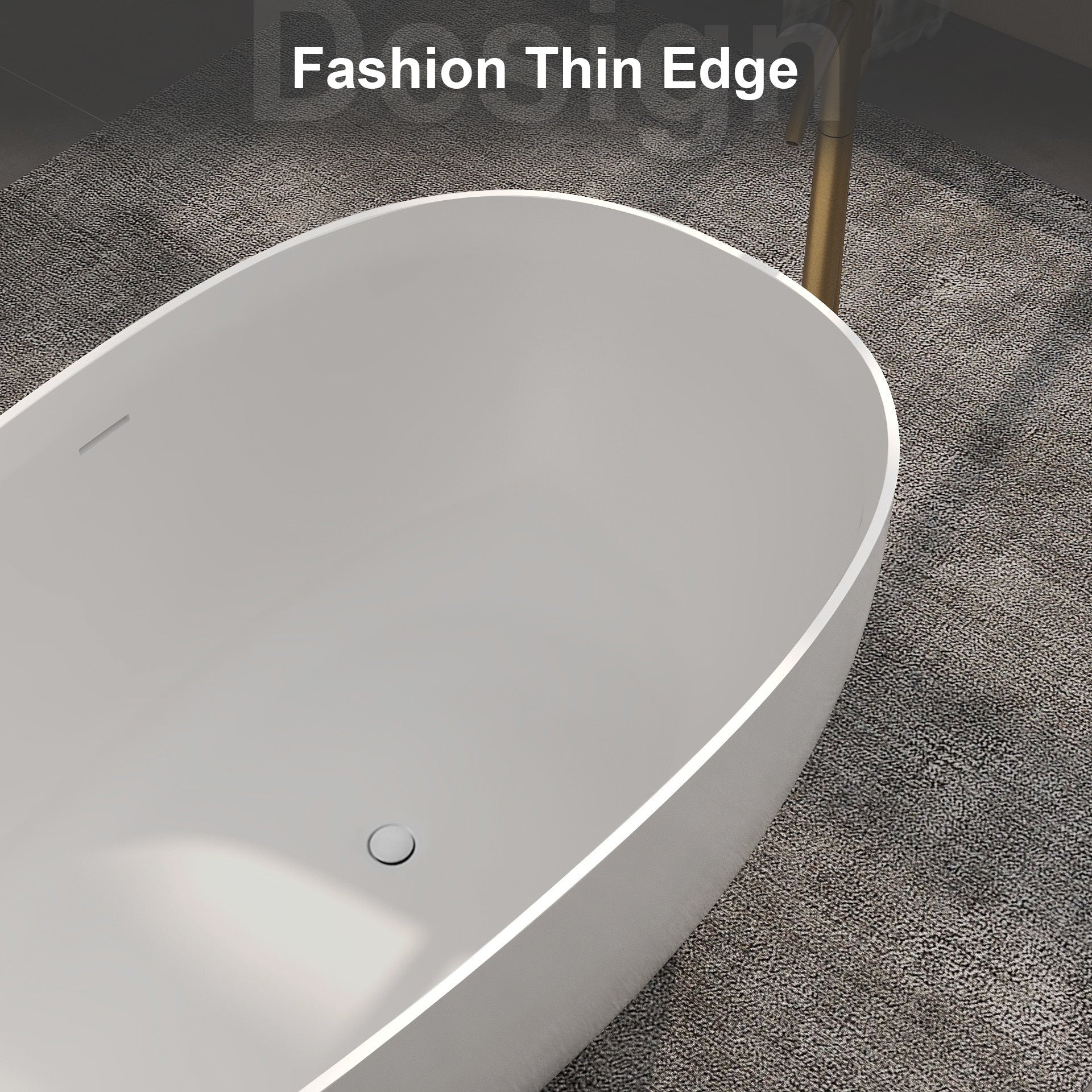 FRALIMK 59" x 30.71" x 22.05" Flatbottom Freestanding Solid Surface Stone Resin Bathtub Soaking Tub; Soft White Matte - Divine Heart L.A.