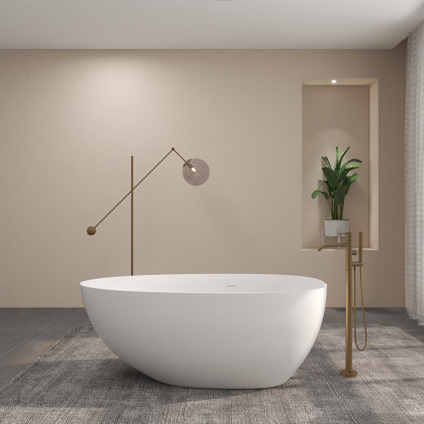 FRALIMK 59" x 30.71" x 22.05" Flatbottom Freestanding Solid Surface Stone Resin Bathtub Soaking Tub; Soft White Matte - Divine Heart L.A.