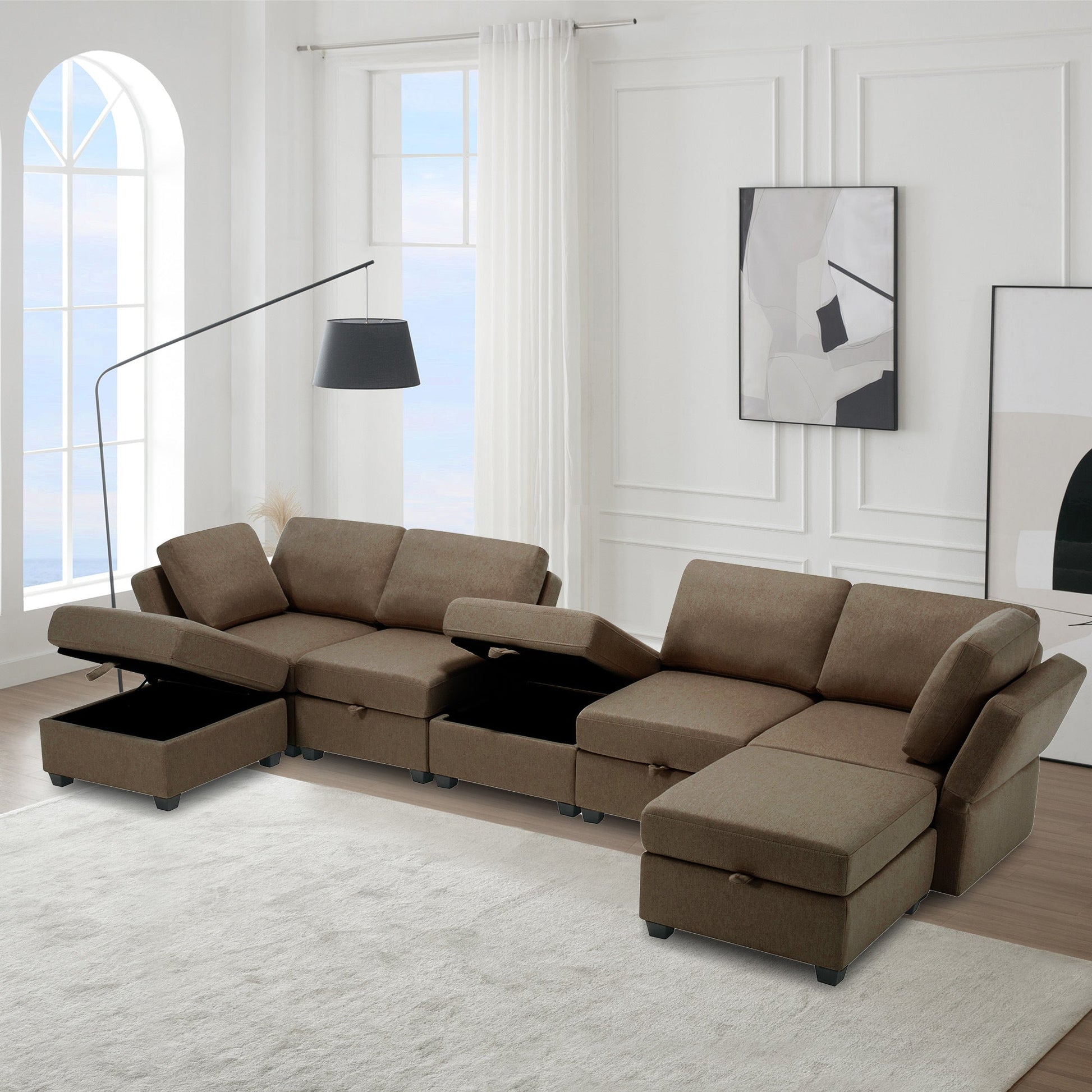 Free Combinations Storage Functional Modular Sectional Sofa with Thick Seat and Back Cushions - Divine Heart L.A.