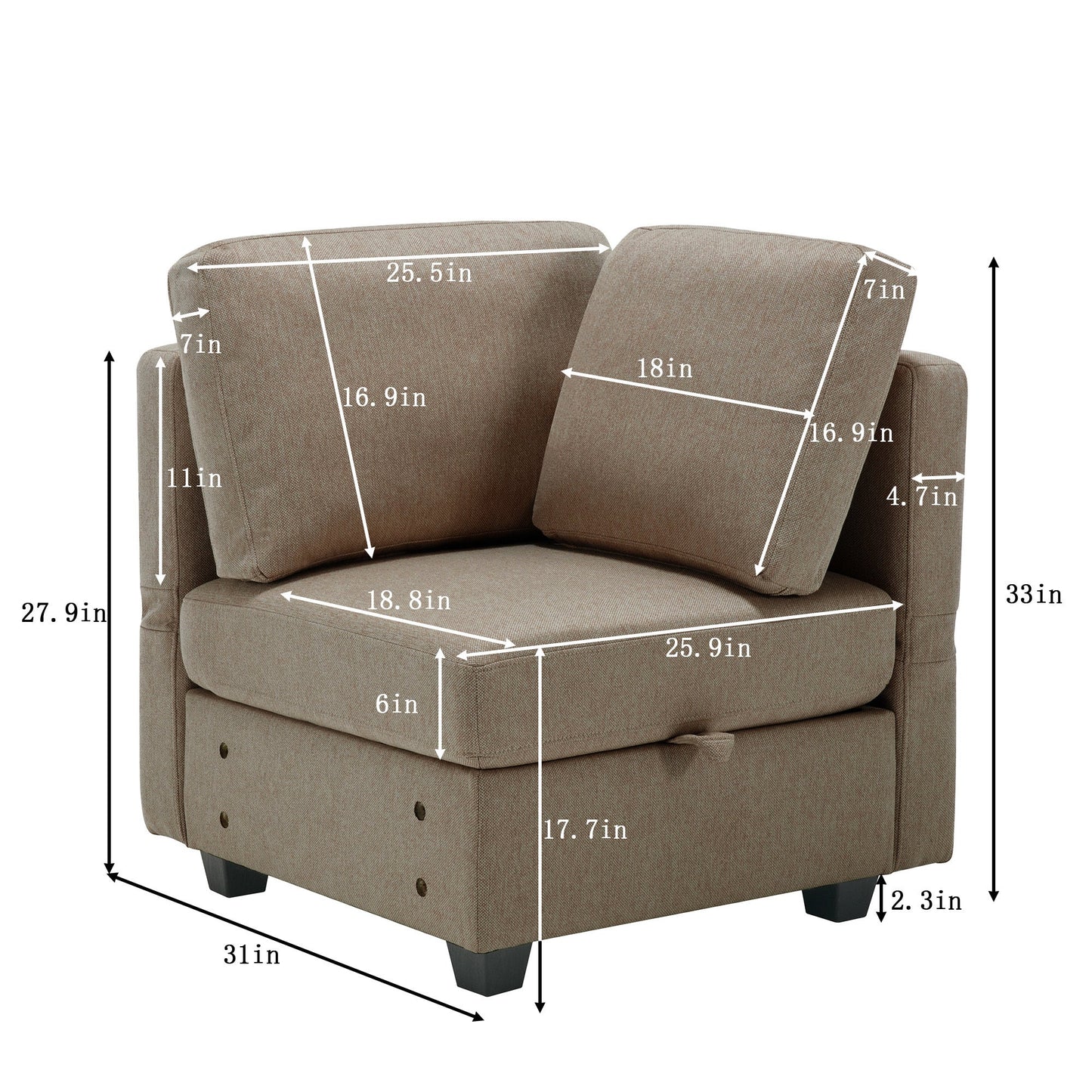 Free Combinations Storage Functional Modular Sectional Sofa with Thick Seat and Back Cushions - Divine Heart L.A.