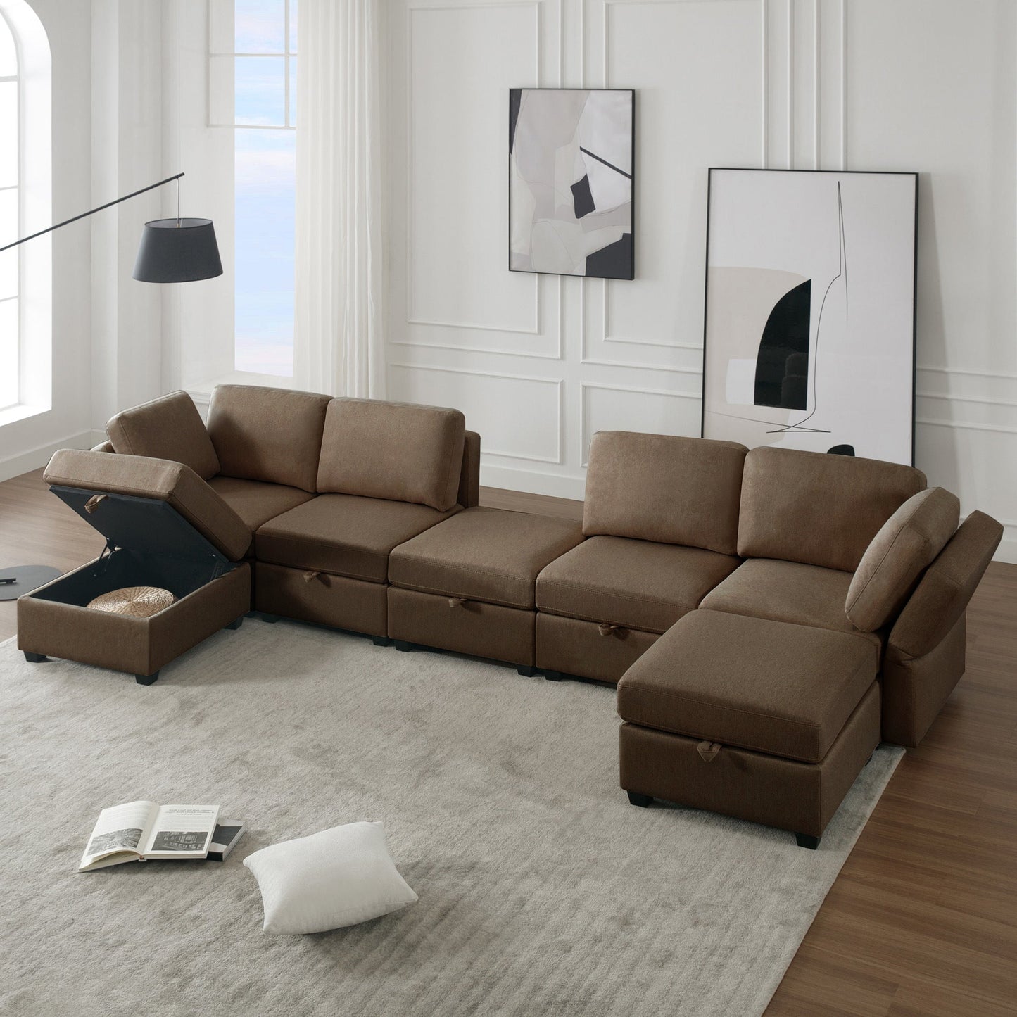 Free Combinations Storage Functional Modular Sectional Sofa with Thick Seat and Back Cushions - Divine Heart L.A.