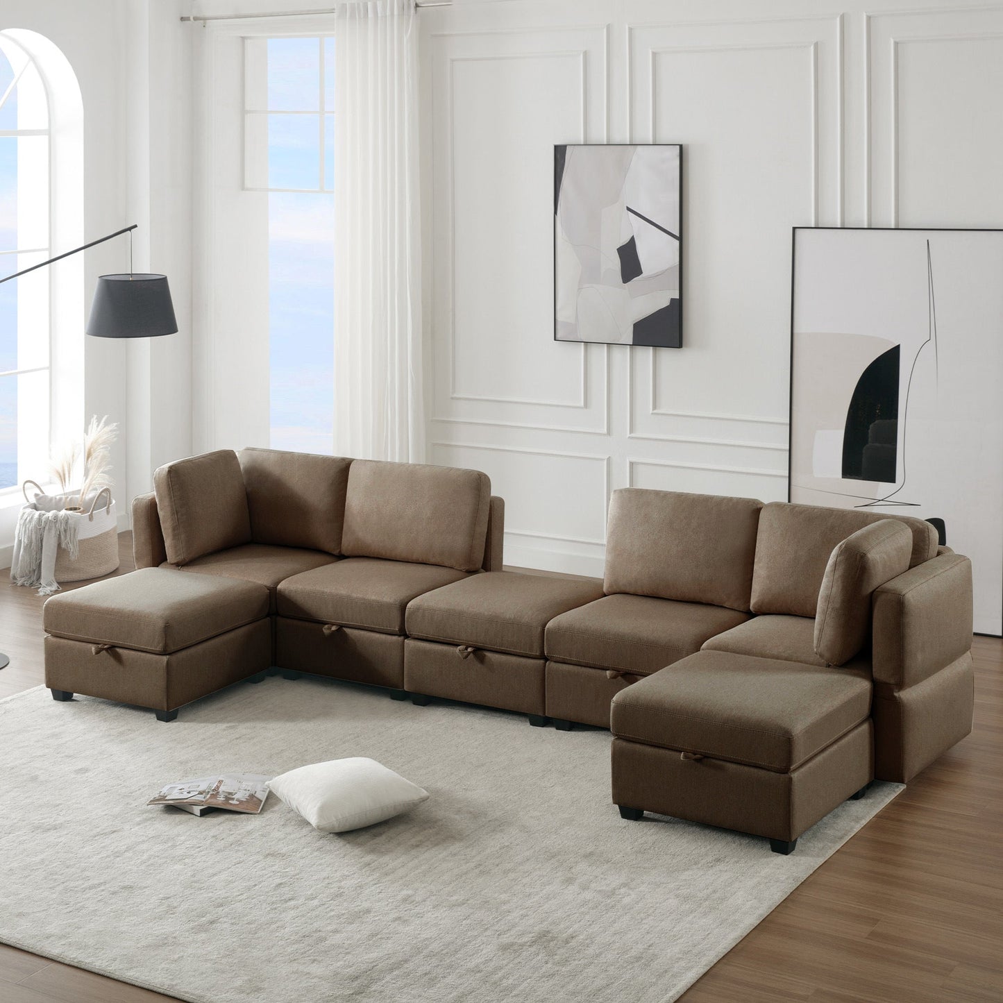 Free Combinations Storage Functional Modular Sectional Sofa with Thick Seat and Back Cushions - Divine Heart L.A.