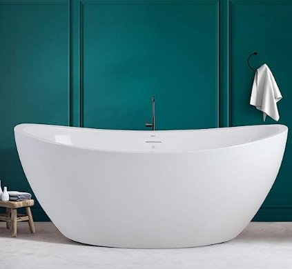 Freestanding Bathtub, Curve Edge Soaking Bathtub with Brushed Nickel Drain and Minimalist Linear Design Overflow, Easy to Install - Divine Heart L.A.