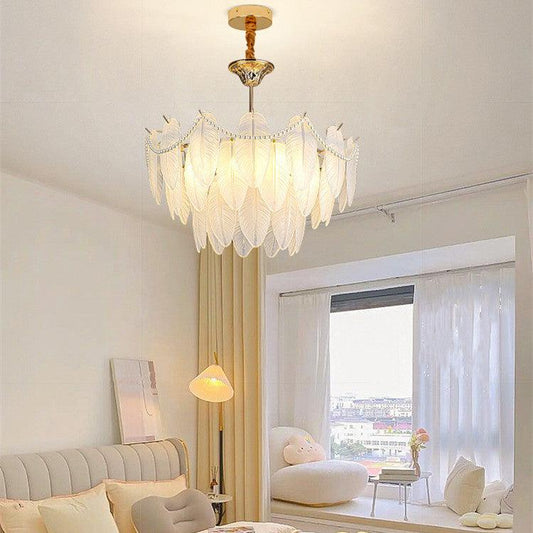 French Faux Pearl and Feather Luxury Chandelier - Divine Heart L.A.