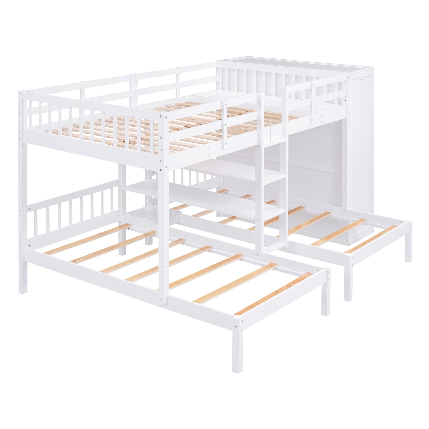 Full-Over-Twin-Twin Bunk Bed with Wardrobe and Mirror - Divine Heart L.A.