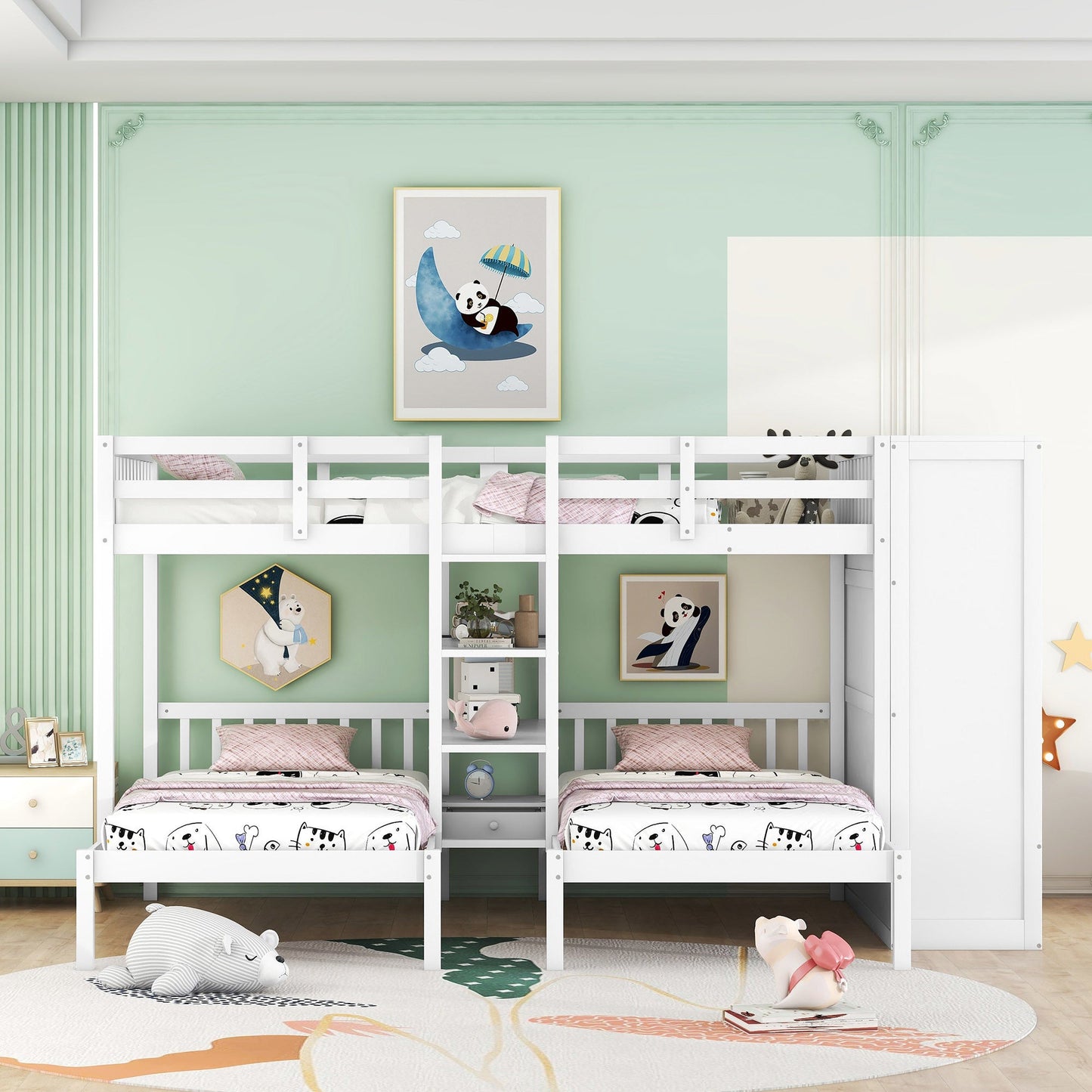 Full-Over-Twin-Twin Bunk Bed with Wardrobe and Mirror - Divine Heart L.A.