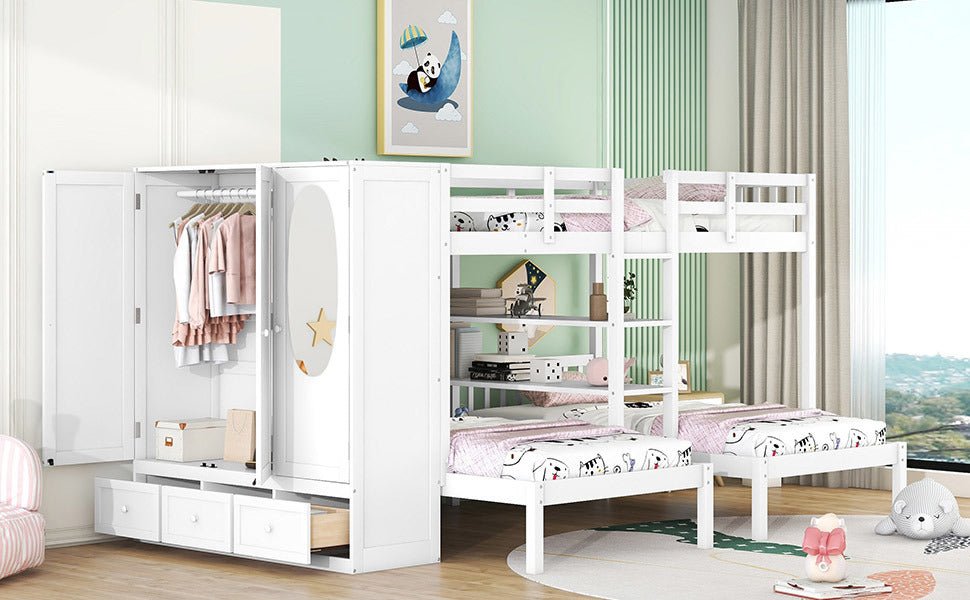 Full-Over-Twin-Twin Bunk Bed with Wardrobe and Mirror - Divine Heart L.A.