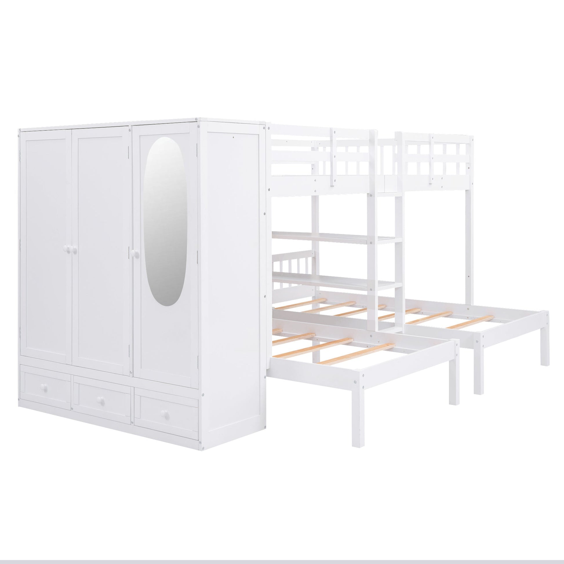 Full-Over-Twin-Twin Bunk Bed with Wardrobe and Mirror - Divine Heart L.A.