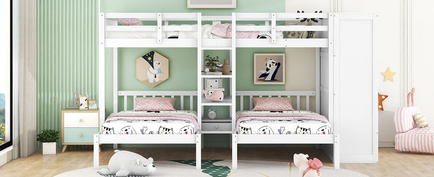 Full-Over-Twin-Twin Bunk Bed with Wardrobe and Mirror - Divine Heart L.A.