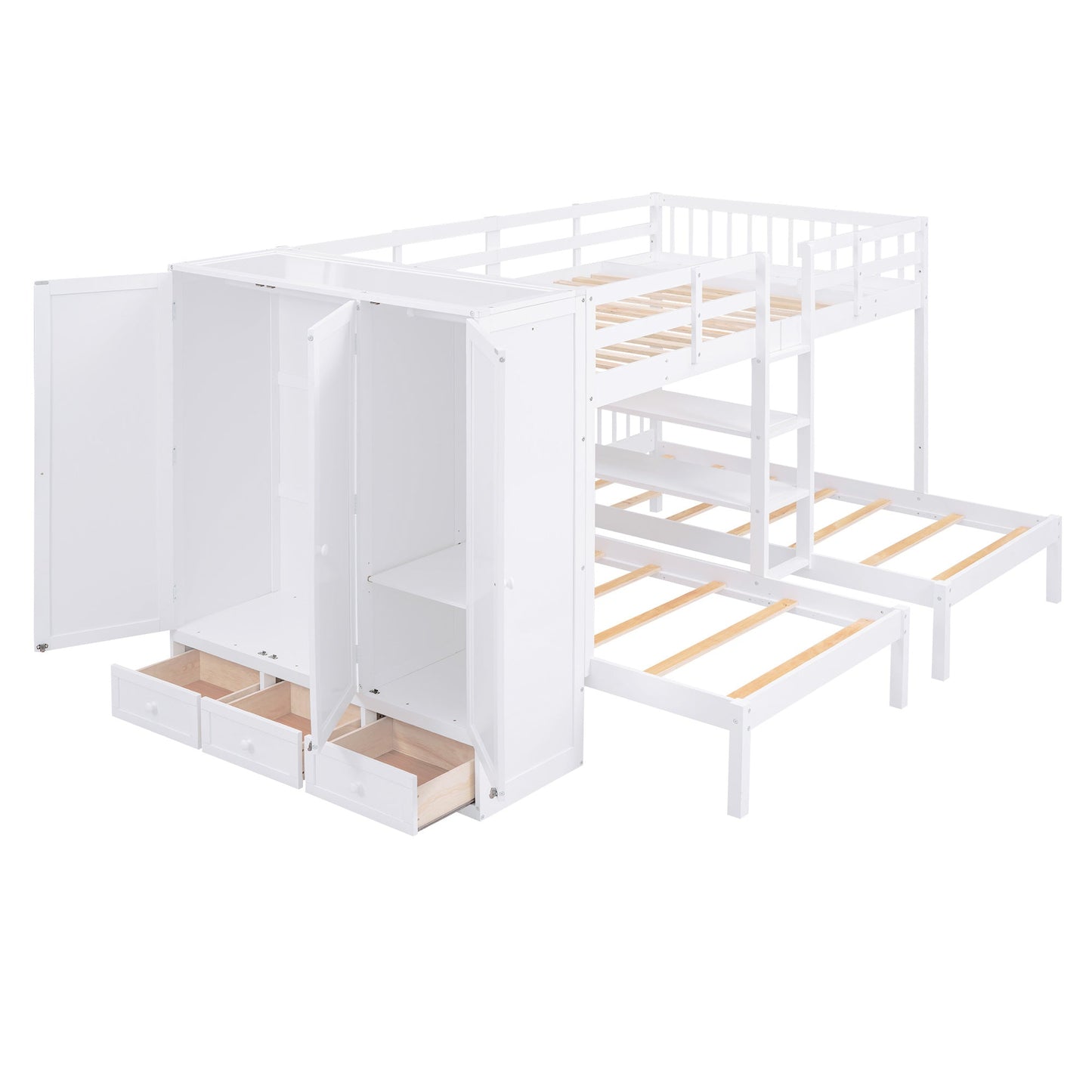 Full-Over-Twin-Twin Bunk Bed with Wardrobe and Mirror - Divine Heart L.A.