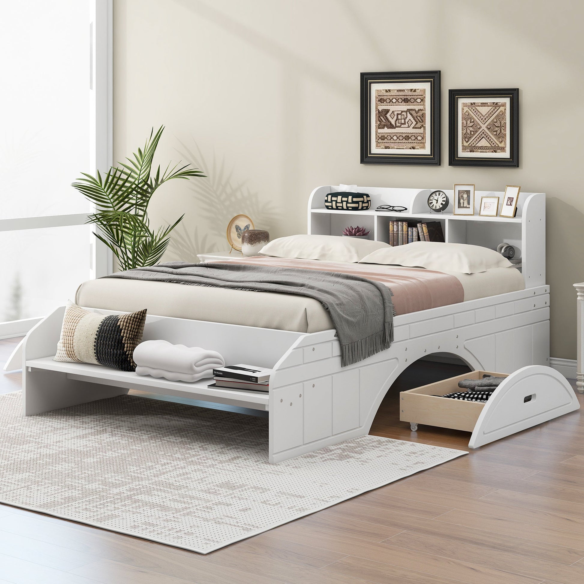 Full Platform Bed with Headboard and Footboard Storage - Divine Heart L.A.