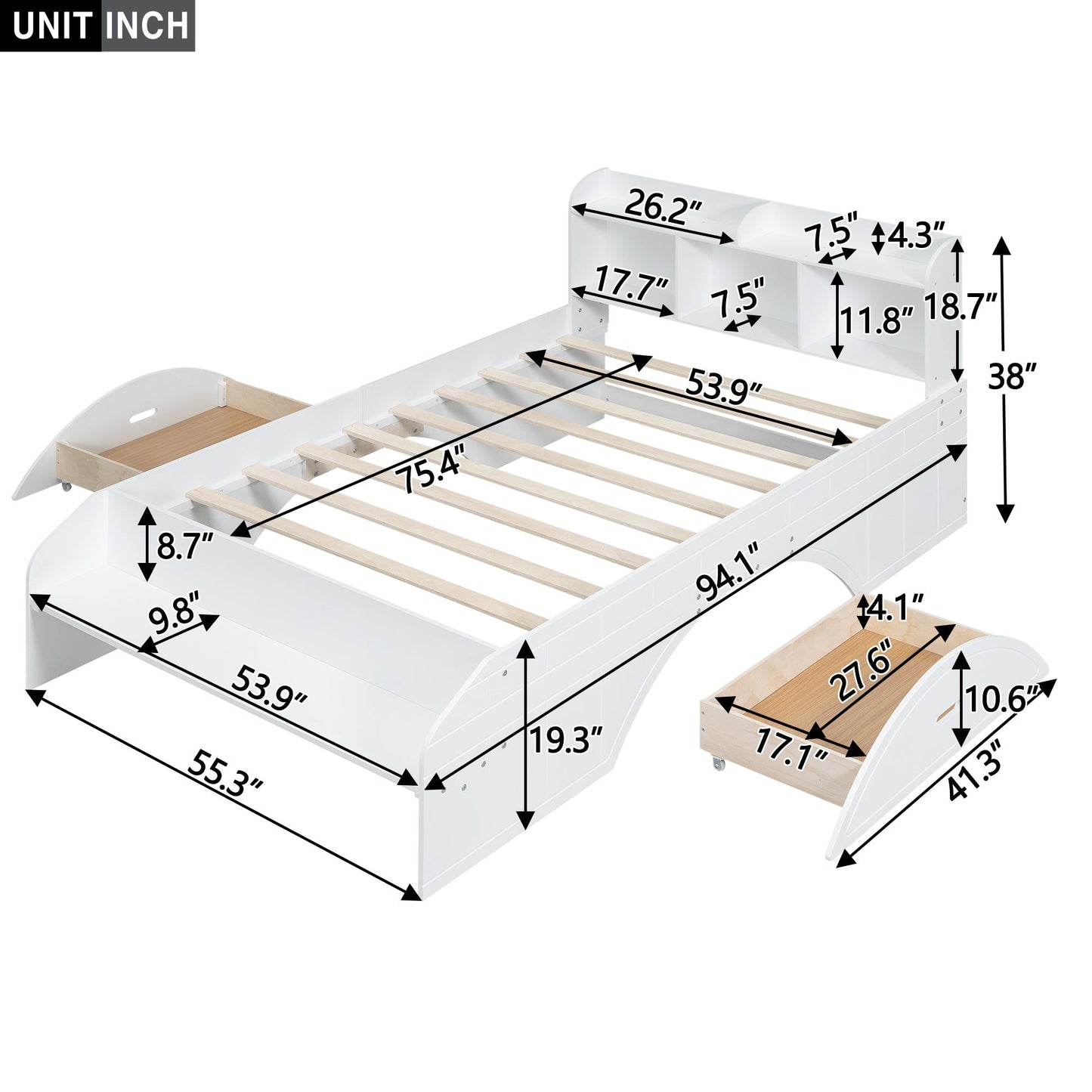 Full Platform Bed with Headboard and Footboard Storage - Divine Heart L.A.