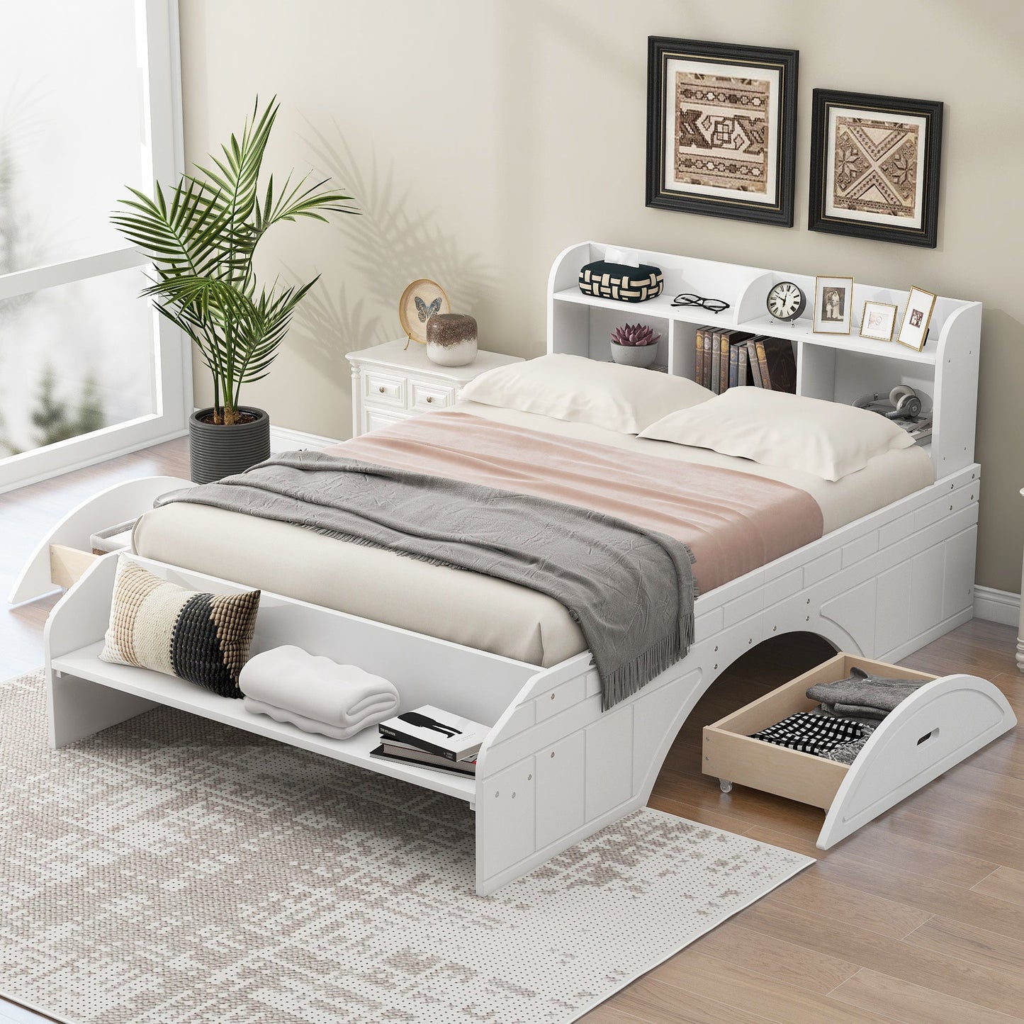 Full Platform Bed with Headboard and Footboard Storage - Divine Heart L.A.