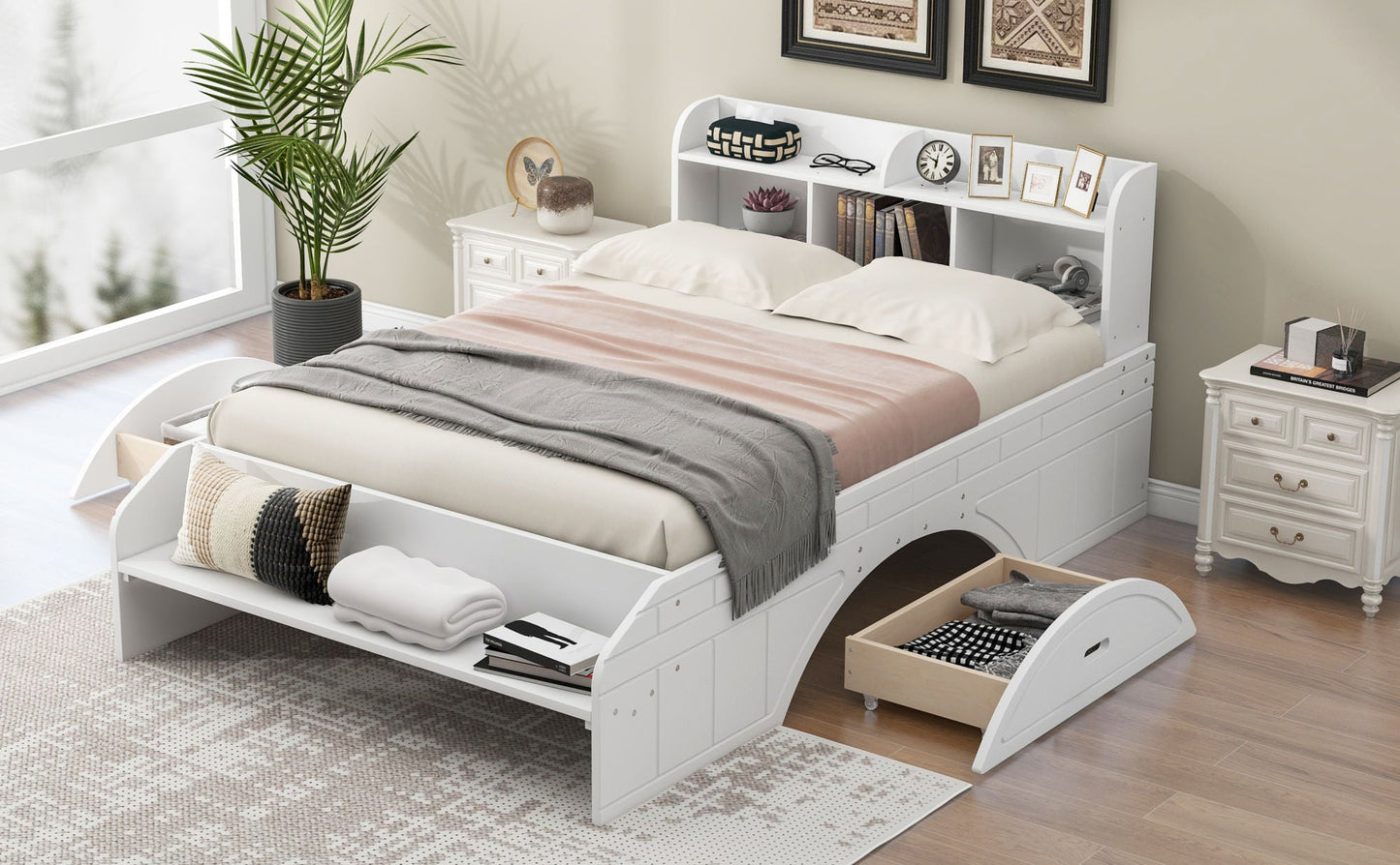 Full Platform Bed with Headboard and Footboard Storage - Divine Heart L.A.