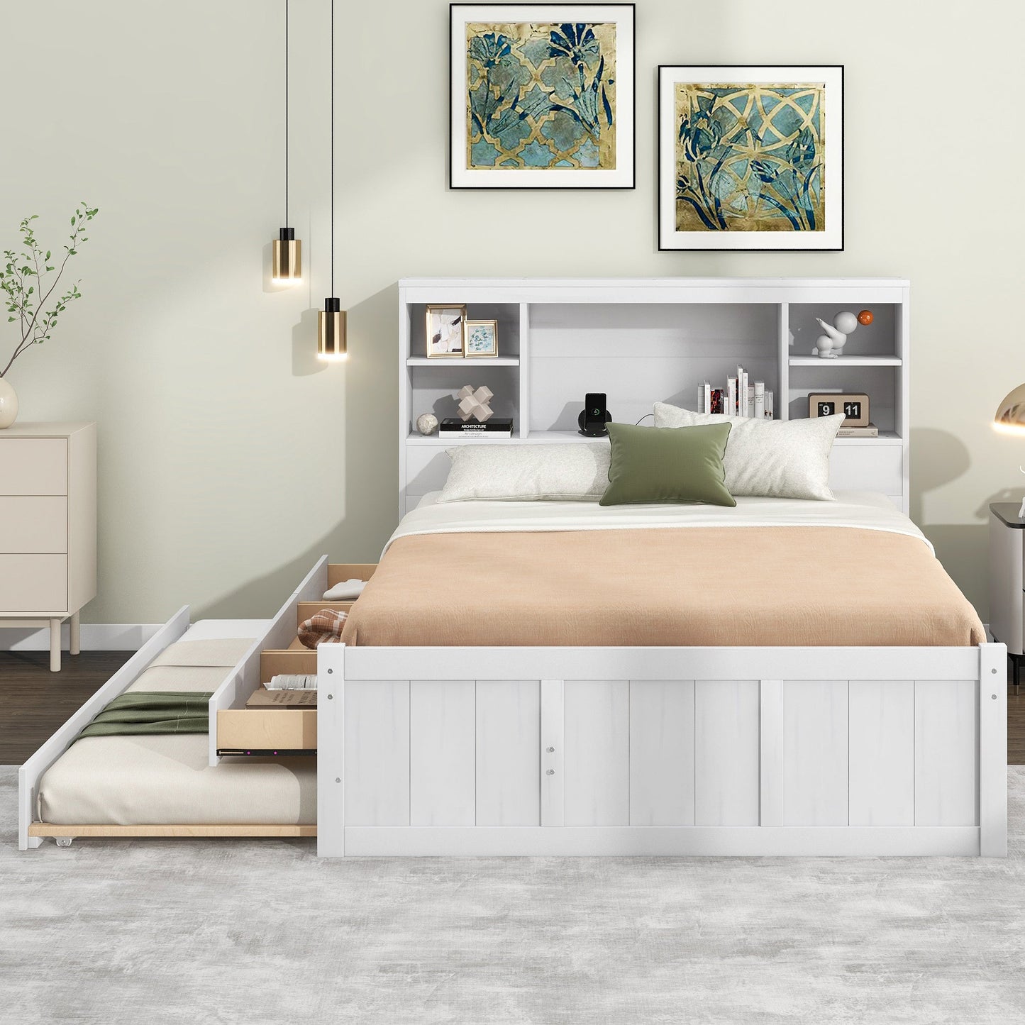 Full Platform Bed with Storage and Twin Trundle - Divine Heart L.A.