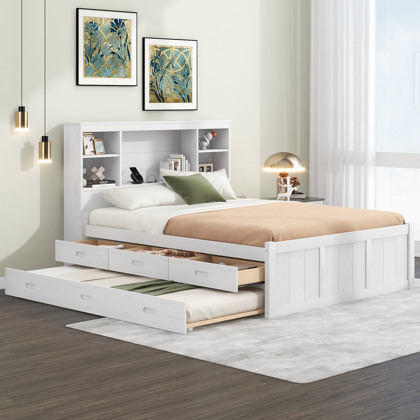 Full Platform Bed with Storage and Twin Trundle - Divine Heart L.A.