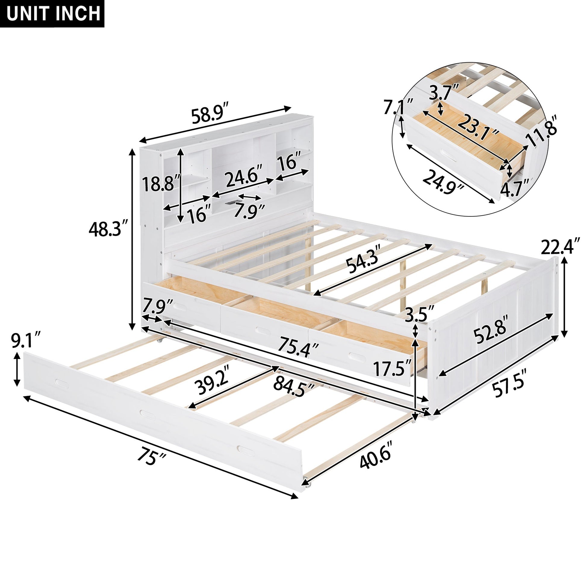 Full Platform Bed with Storage and Twin Trundle - Divine Heart L.A.