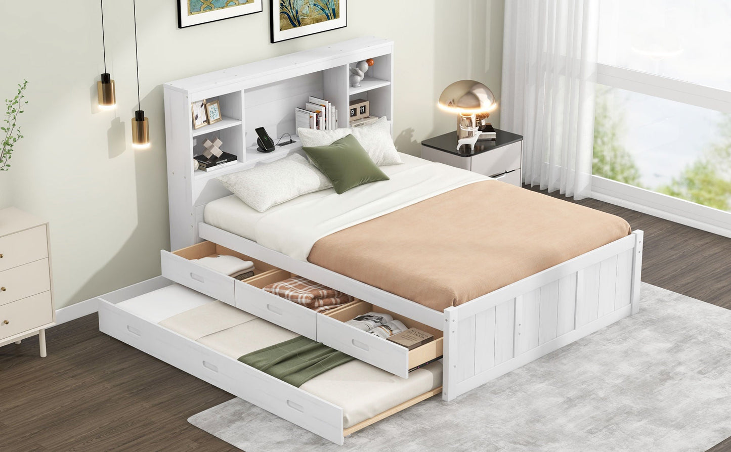 Full Platform Bed with Storage and Twin Trundle - Divine Heart L.A.