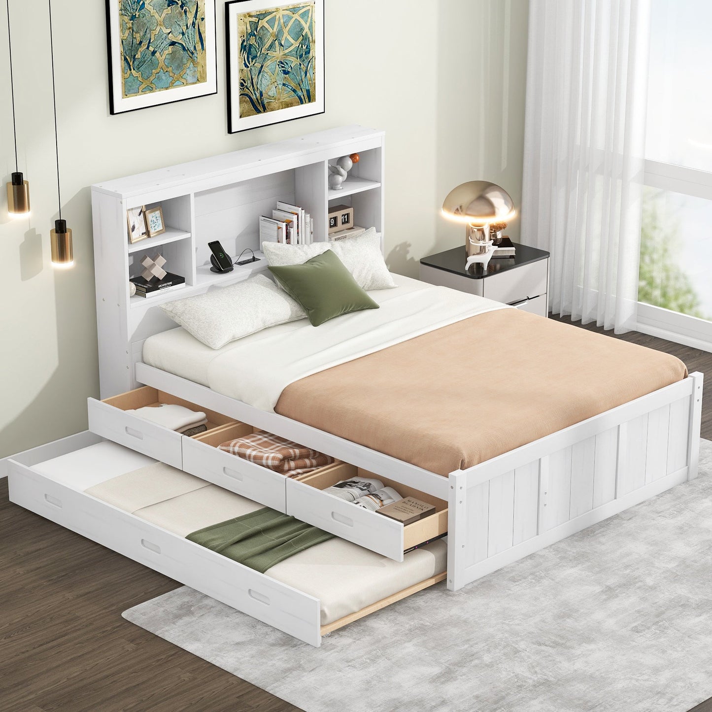 Full Platform Bed with Storage and Twin Trundle - Divine Heart L.A.