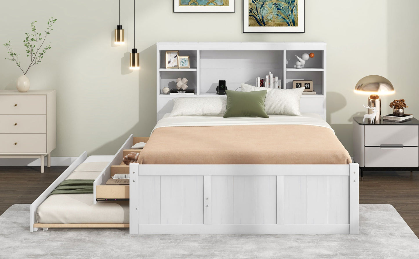 Full Platform Bed with Storage and Twin Trundle - Divine Heart L.A.