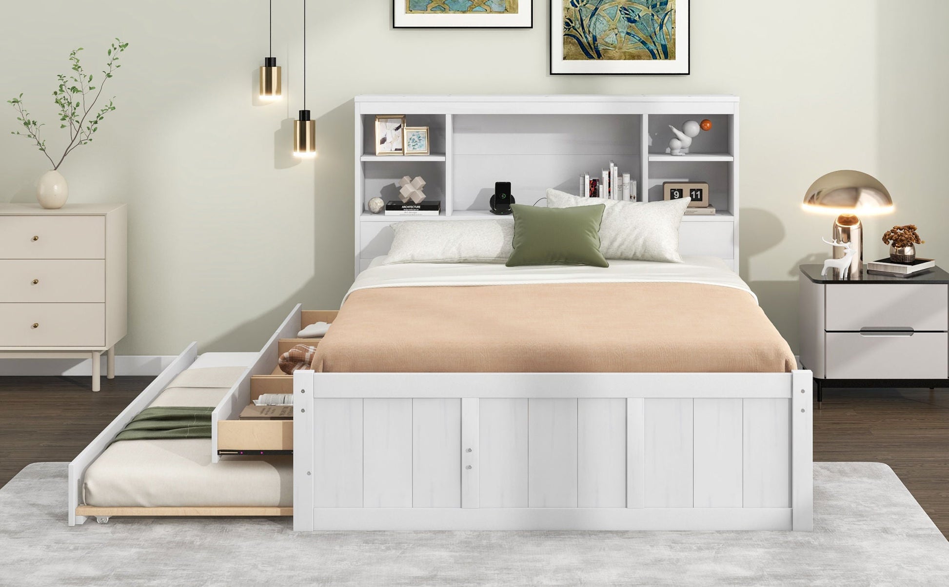 Full Platform Bed with Storage and Twin Trundle - Divine Heart L.A.