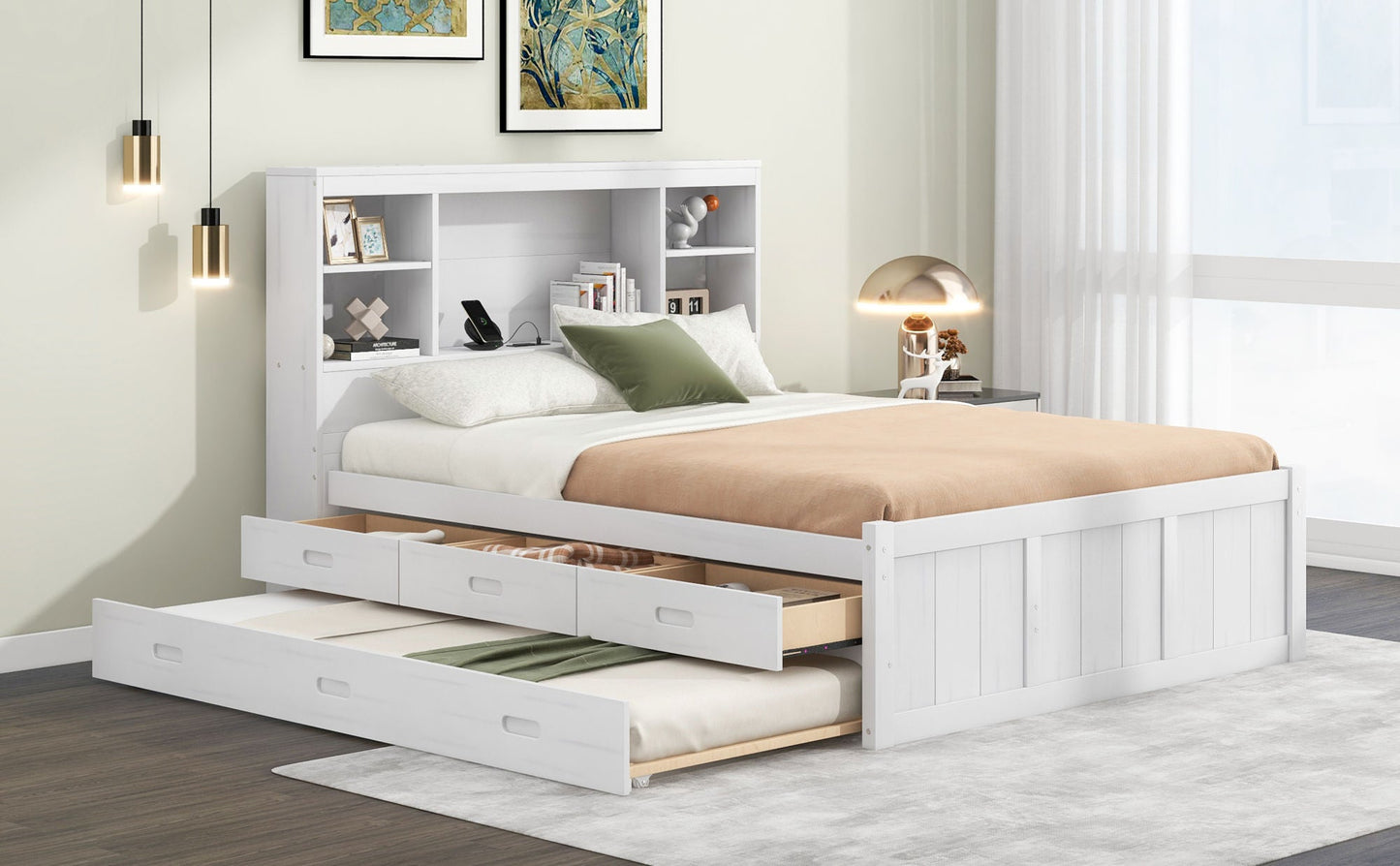 Full Platform Bed with Storage and Twin Trundle - Divine Heart L.A.