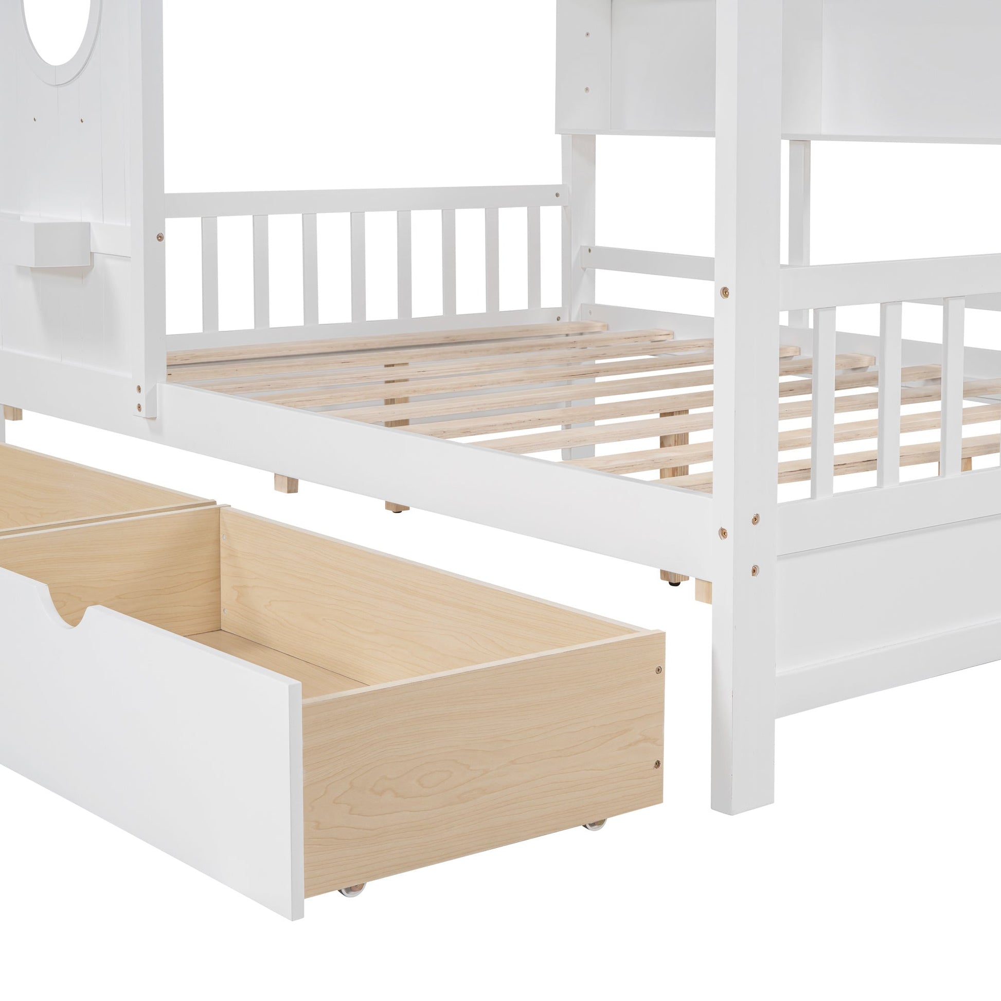 Full Size House Bed with 2 Drawers and Storage Shelf - Divine Heart L.A.