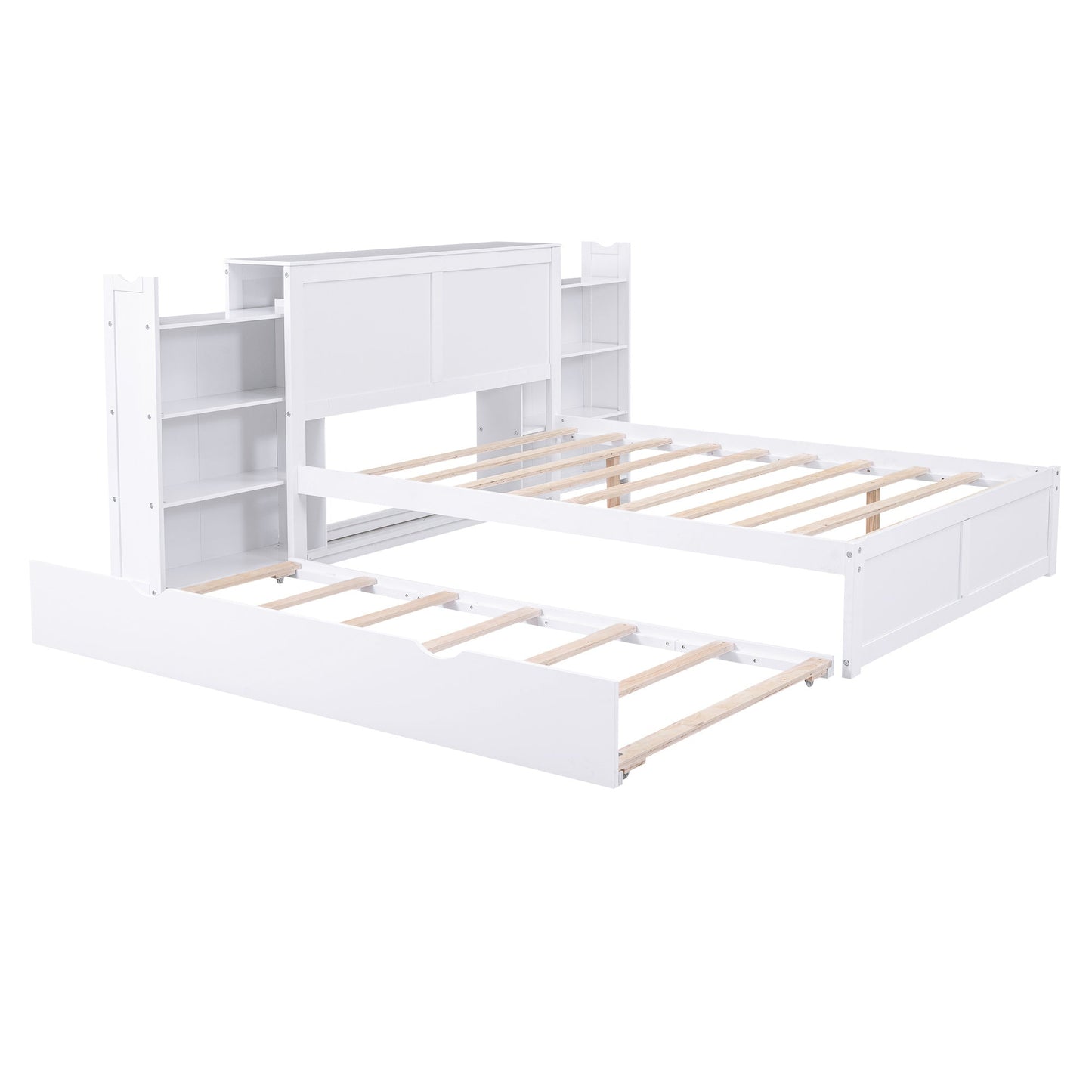 Full Size Platform Bed with Pull Out Shelves and Twin Trundle - Divine Heart L.A.