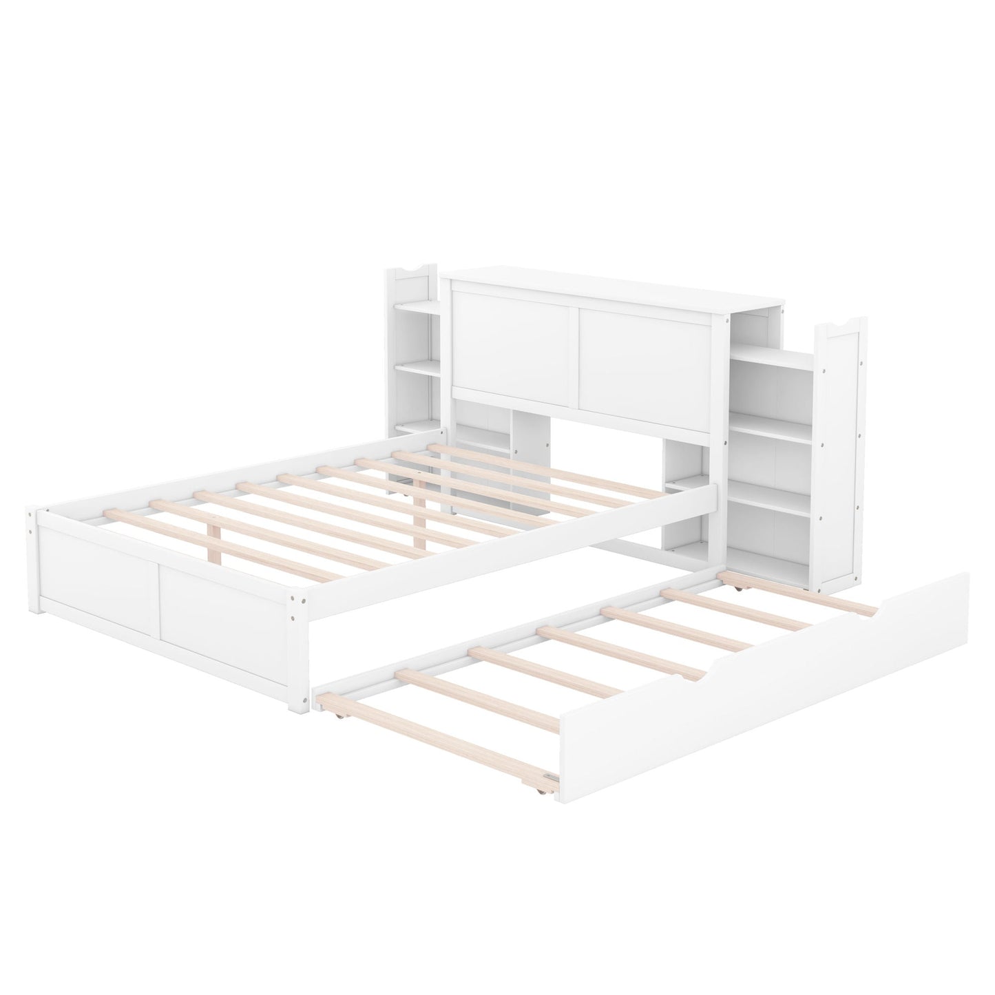 Full Size Platform Bed with Pull Out Shelves and Twin Trundle - Divine Heart L.A.