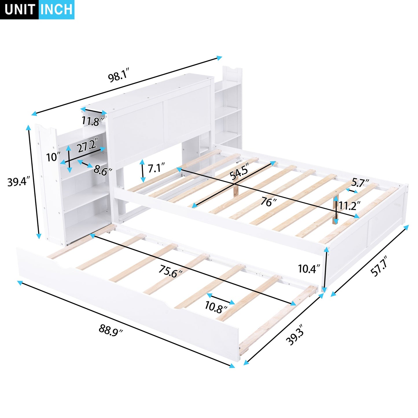 Full Size Platform Bed with Pull Out Shelves and Twin Trundle - Divine Heart L.A.