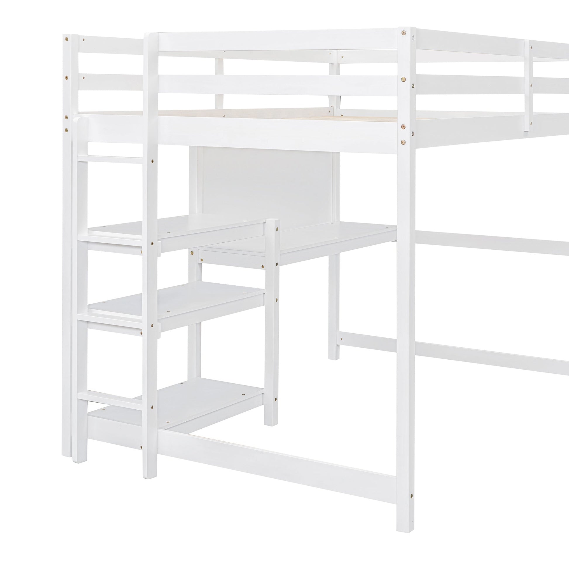 Full Size Wooden Loft Bed with Shelves, Desk and Writing Board - Divine Heart L.A.