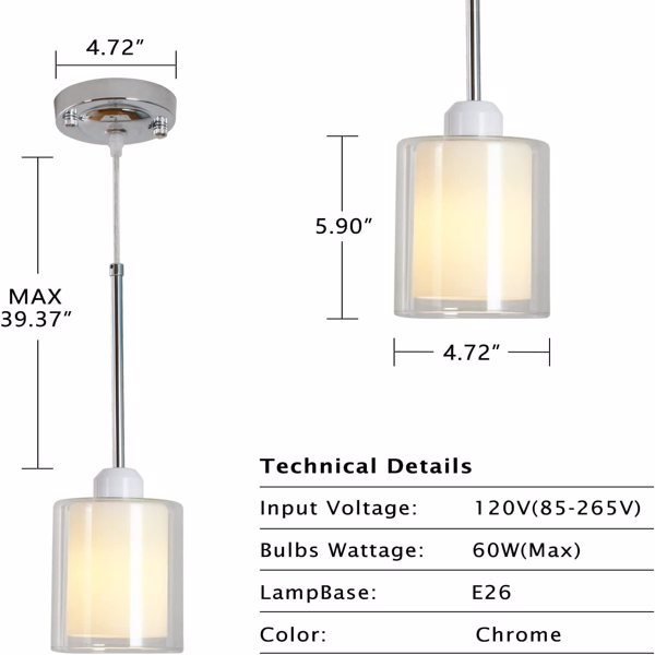 Glass Pendant Light, Modern Pendant Lighting for Kitchen Island, Farmhouse Mini Pendant Lamp with Chrome Nickel Adjustable for Dining Room, Sink, Double Cylinder - Divine Heart L.A.