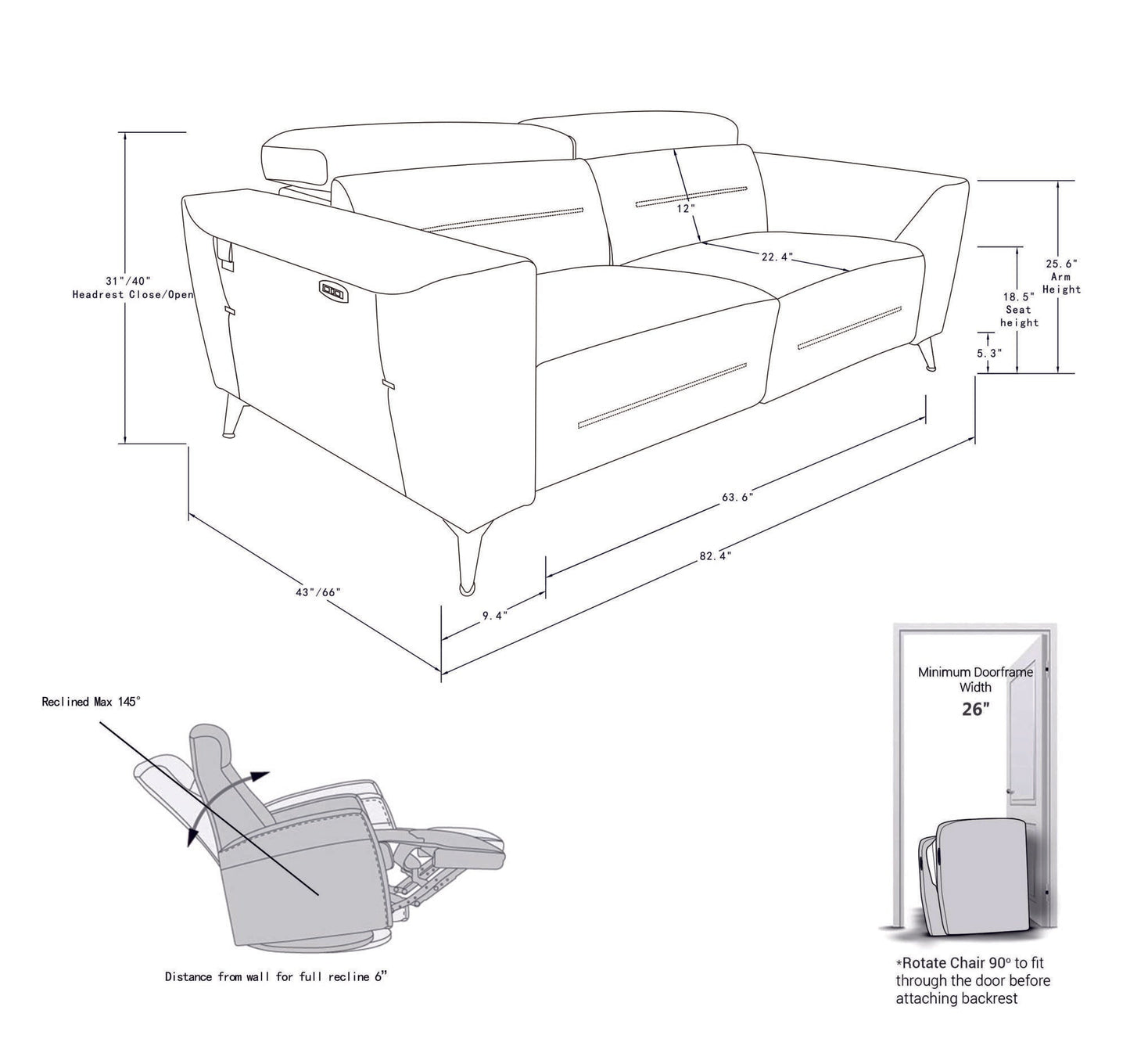 Global United Top Grain Italian Leather Sofa with Power Recliner - Divine Heart L.A.