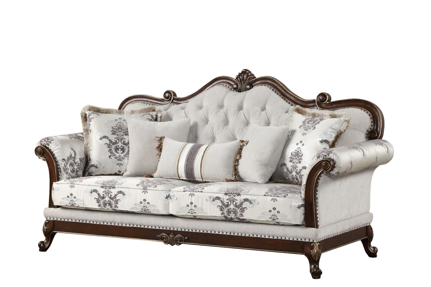 Gloria Traditional Style 5PC button tufted Living Room Set in white - Divine Heart L.A.