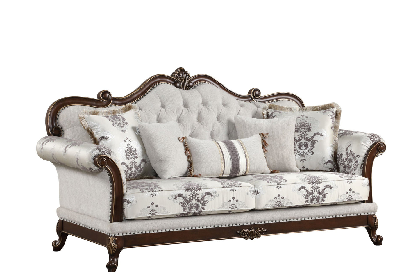 Gloria Traditional Style 5PC button tufted Living Room Set in white - Divine Heart L.A.